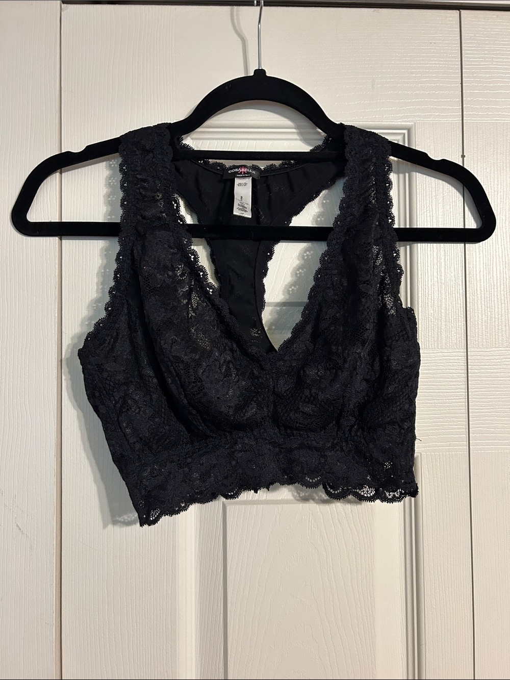 Cosabella Black Lace Plunge Racerback Bralette Small Long Wireless Lined Sexy